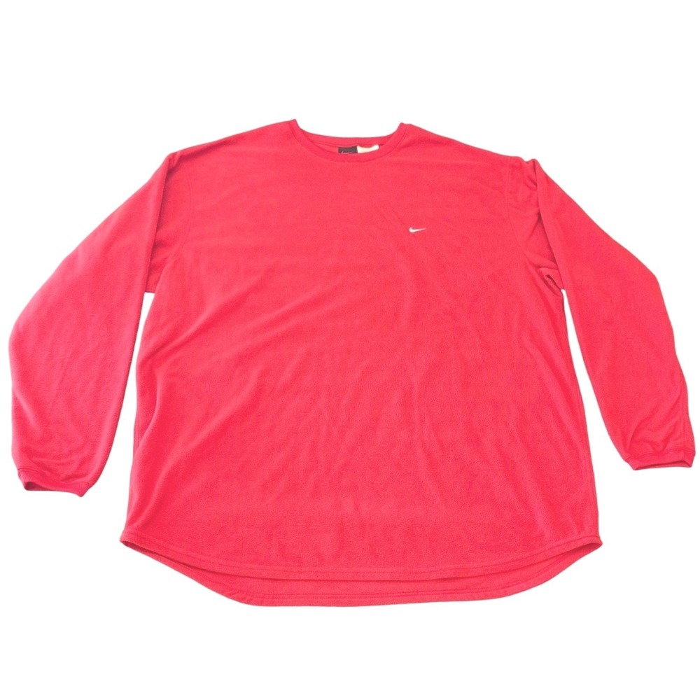 Nike Red Fleece Pullover Mens XXL Y2K VTG Embroidered Swoosh Sweatshirt Warmup